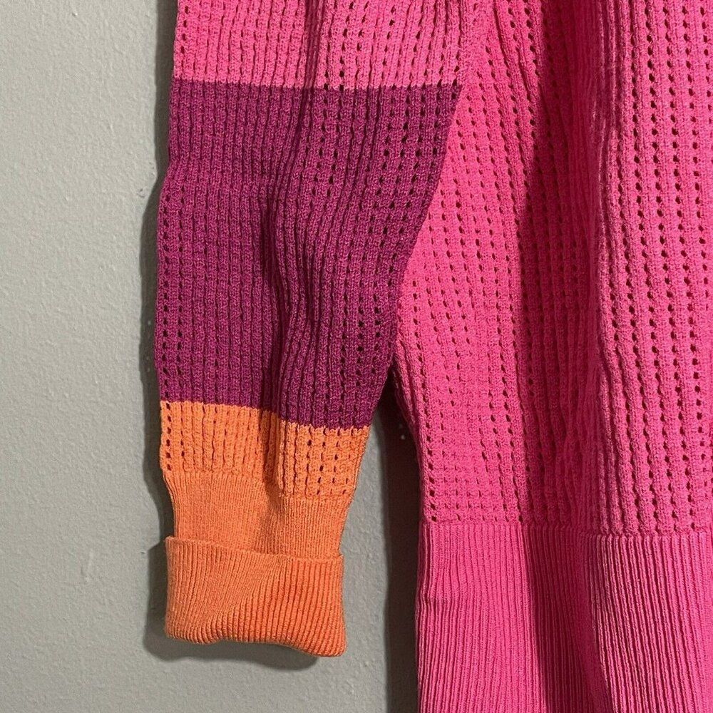 Apny Cardigan Sweater Women Size XS Pink Raspberry Waffle Mismatched Colorful - Picture 3 of 12